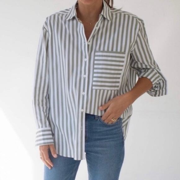 AYR Tops - AYR The Deep End Button Down Long Sleeve Shirt - S - Green And White